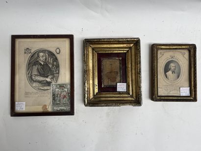 Set of framed pieces including a churchman...