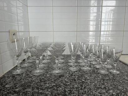 Set of cut crystal stemmed glasses decorated...