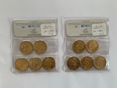 10 gold 50 Pesos coins, 1943 (1), 1947 (9),...