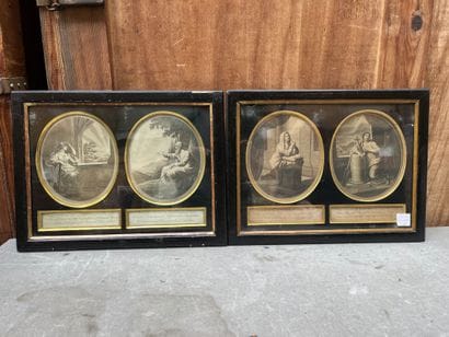 Two framed pieces with double oval engravings...
