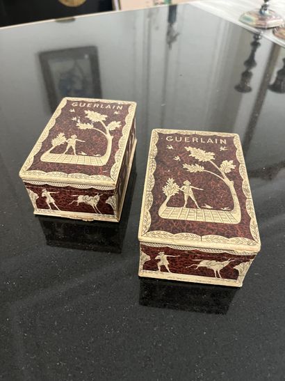 Two rectangular boxes in papier-mache with...