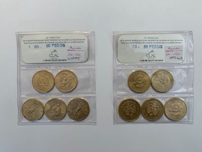 10 gold 50 Pesos coins, 1944 (1), 1945 (2),...