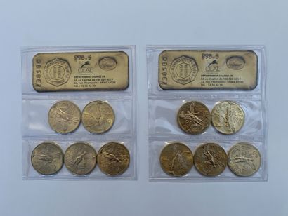 10 gold 50 Pesos coins, 1947 (10), sealed...