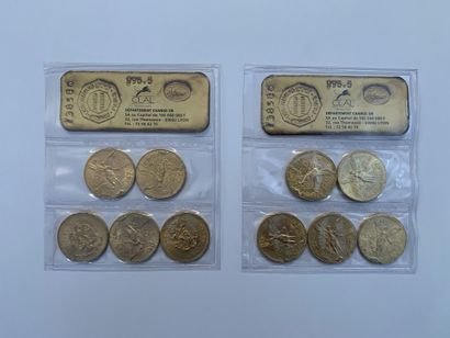 10 gold 50 Pesos coins, 1944 (1), 1945 (2),...