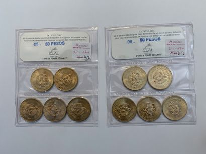 10 gold 50 Pesos coins, 1947 (10), sealed...