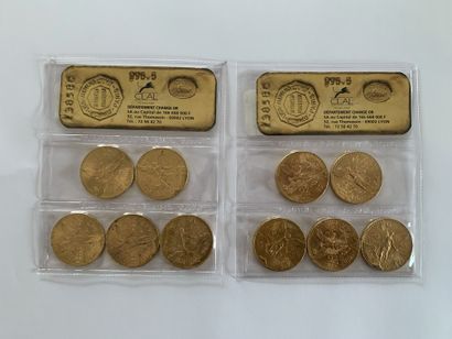 10 gold 50 Pesos coins, 1945 (1), 1947 (9),...