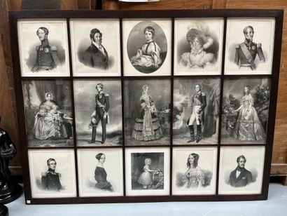 Large panel of 15 engravings depicting members...