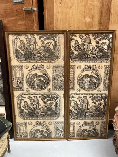 Two framed panels printed on canvas decorated...