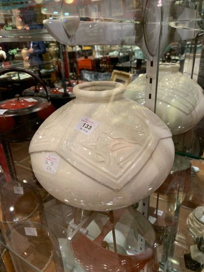 Ball vase with flattened belly, in cracked...