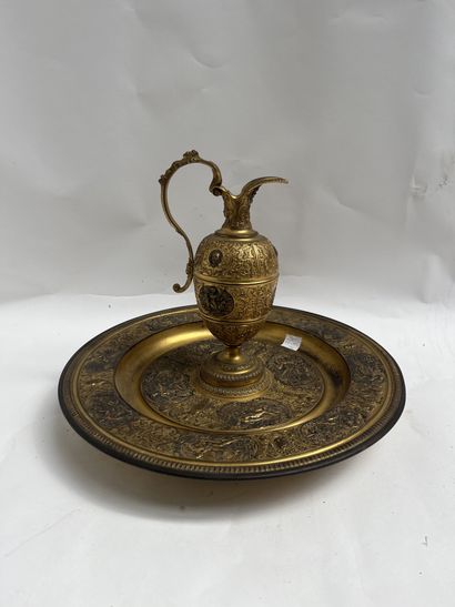 Gilt bronze and black patinated ewer and...