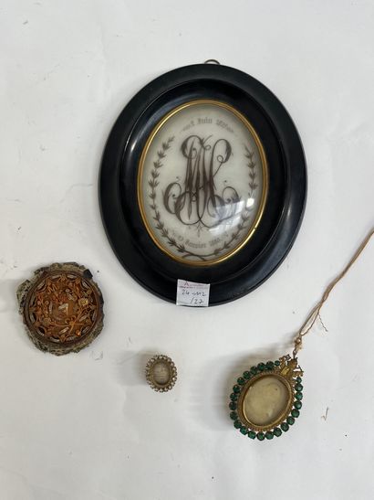 Monogrammed hair keepsake medallion, alabaster...