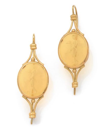 Pair of earrings 
in 18k (750) gold, each...