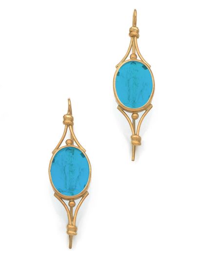 Pair of earrings 
in 18K (750) gold wire,...