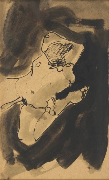 20th century school 
Reclining nude
Ink wash...