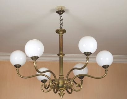 Brass and copper chandelier with six light...