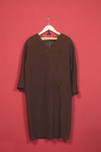 Brown tunic dress, pleated topstitching on...
