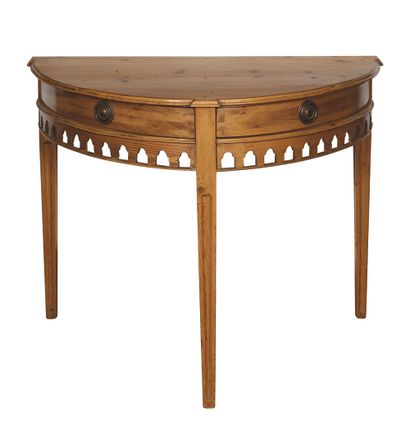 Half-moon console in blond pine with arched...
