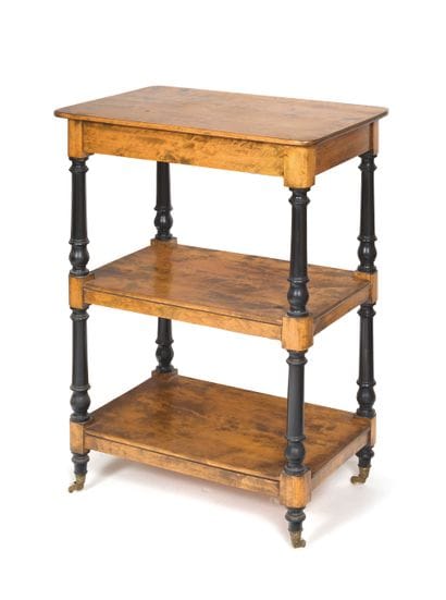 Small varnished wood bedside table with three...