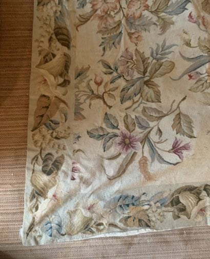 Large petit point carpet
with floral design...