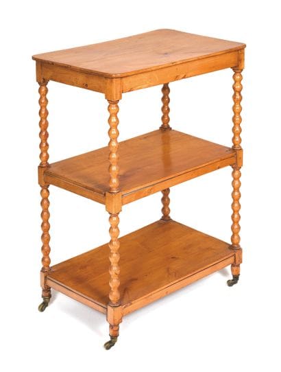 Small sofa end table in light wood with rosary-shaped...