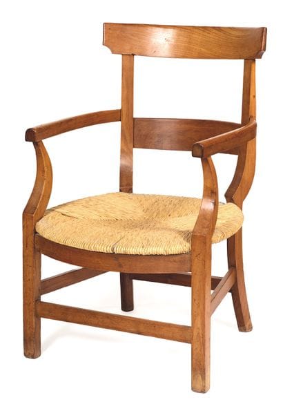 Small rustic straw chair in natural wood,...