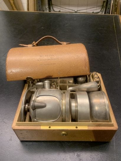 Plain metal travel tea set, monogrammed....
