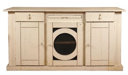 Pair of low sideboards in painted wood, opening...