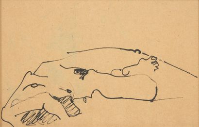 20th century school 
Reclining nude
Ink.
Trace...