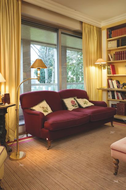 Small articulated brass floor lamp with rack...