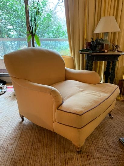 Large comfortable armchair in yellow wool...