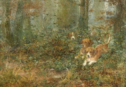 Alphonse GAUDEFROY (1845-1936)
Trois chiens...