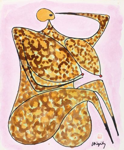 Philippe HIQUILY (1925-2013)
Giraffe woman
Watercolor...