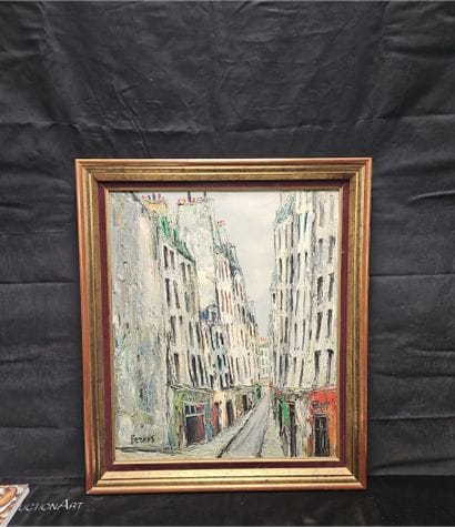 PERESS 
Rue étroite 
Huile sur toile signée...