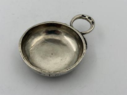 Small silver wine cup, the plain body engraved...