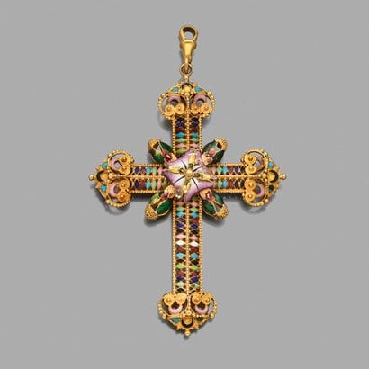 Croix-pendentif 
en fils d'or 18K (750) à...