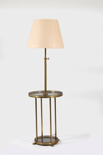 Side table
with two bronze shelves; the upper...