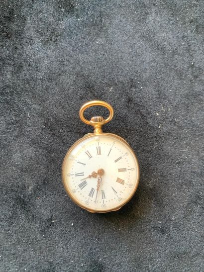 Montre de col en or jaune 18K, cadran émail...