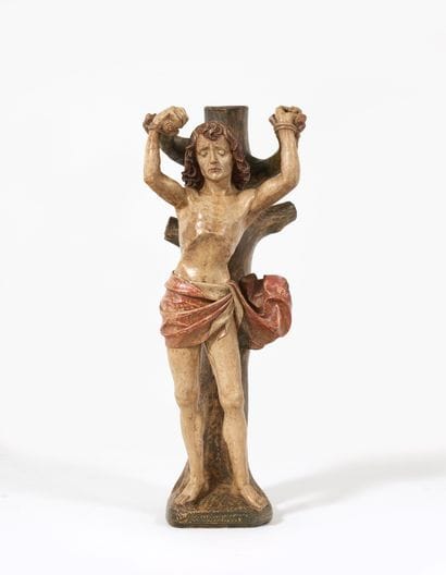 Sculpture 
en ronde-bosse polychrome figurant...