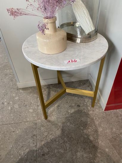 1 Table basse ronde petite en marbre blanc,...