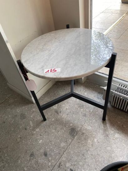 1 Table basse ronde petite en marbre blanc,...