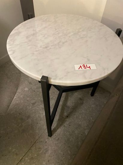 1 Table basse ronde petite en marbre blanc,...