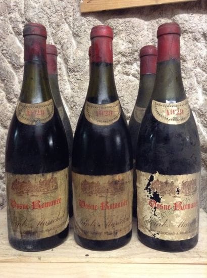 6 bouteilles : VOSNE-ROMANEE 1929 Colom-Maréchal...
