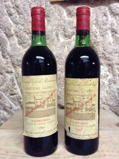 2 bouteilles : CHÂTEAU CLINET 1980 Pomerol...