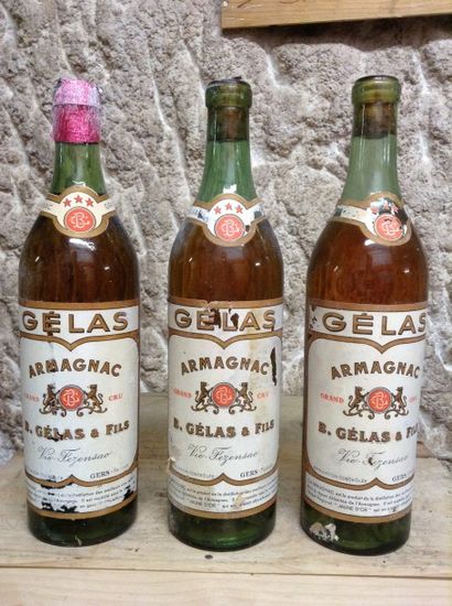 3 bouteilles : ARMAGNAC GELAS ( 2 étiq. très...