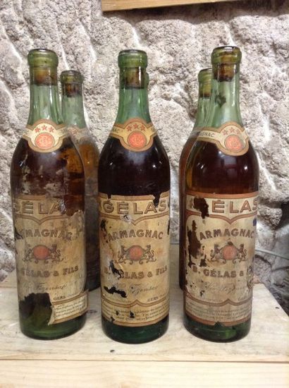 6 bouteilles : ARMAGNAC GELAS (niveau : lég....