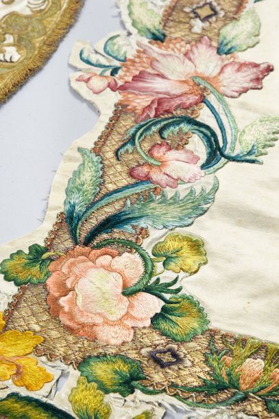 Combination of appliqué and needlepoint embroideries...