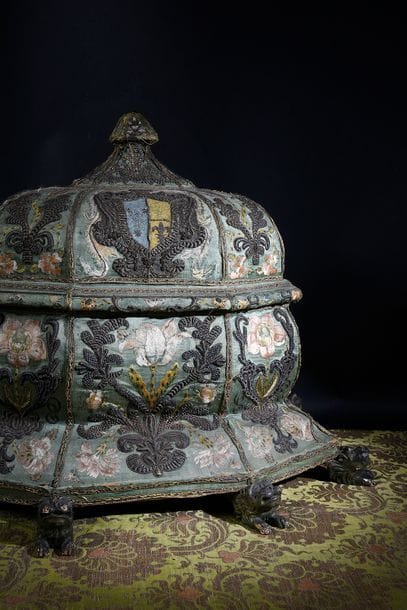 Wedding chest embroidered with arms, Italy,...