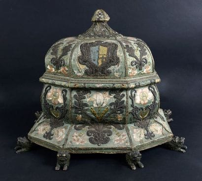 Wedding chest embroidered with arms, Italy,...