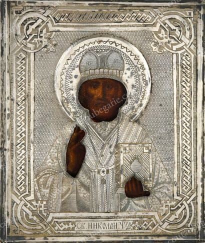 SAINT NICOLAS. 
 Russian icon, tempera on...
