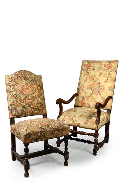 LOUIS XIII STYLE ARMCHAIR.
High back in waxed...